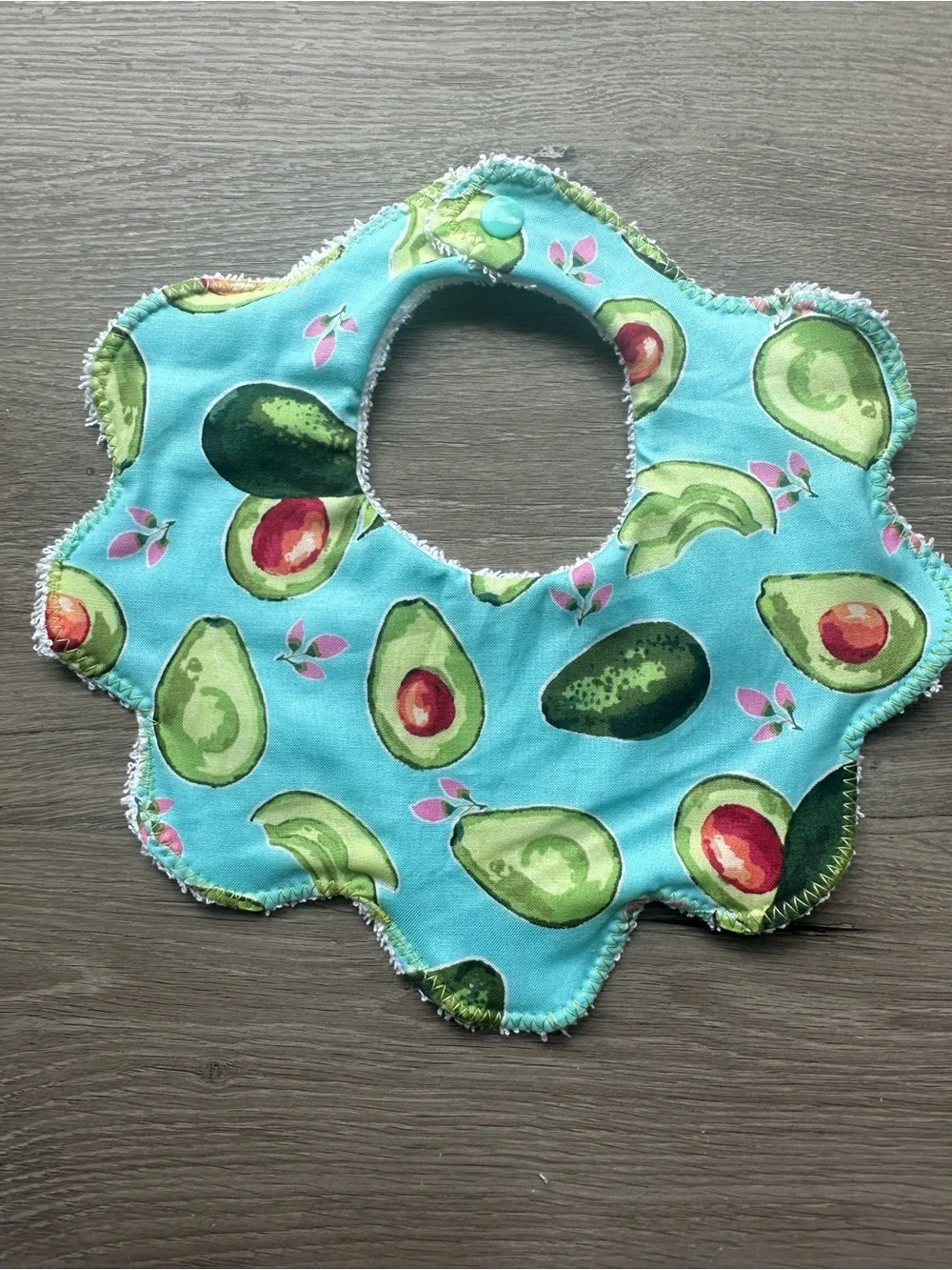 Baby Bib - Aqua Avocado Print Scalloped Bib